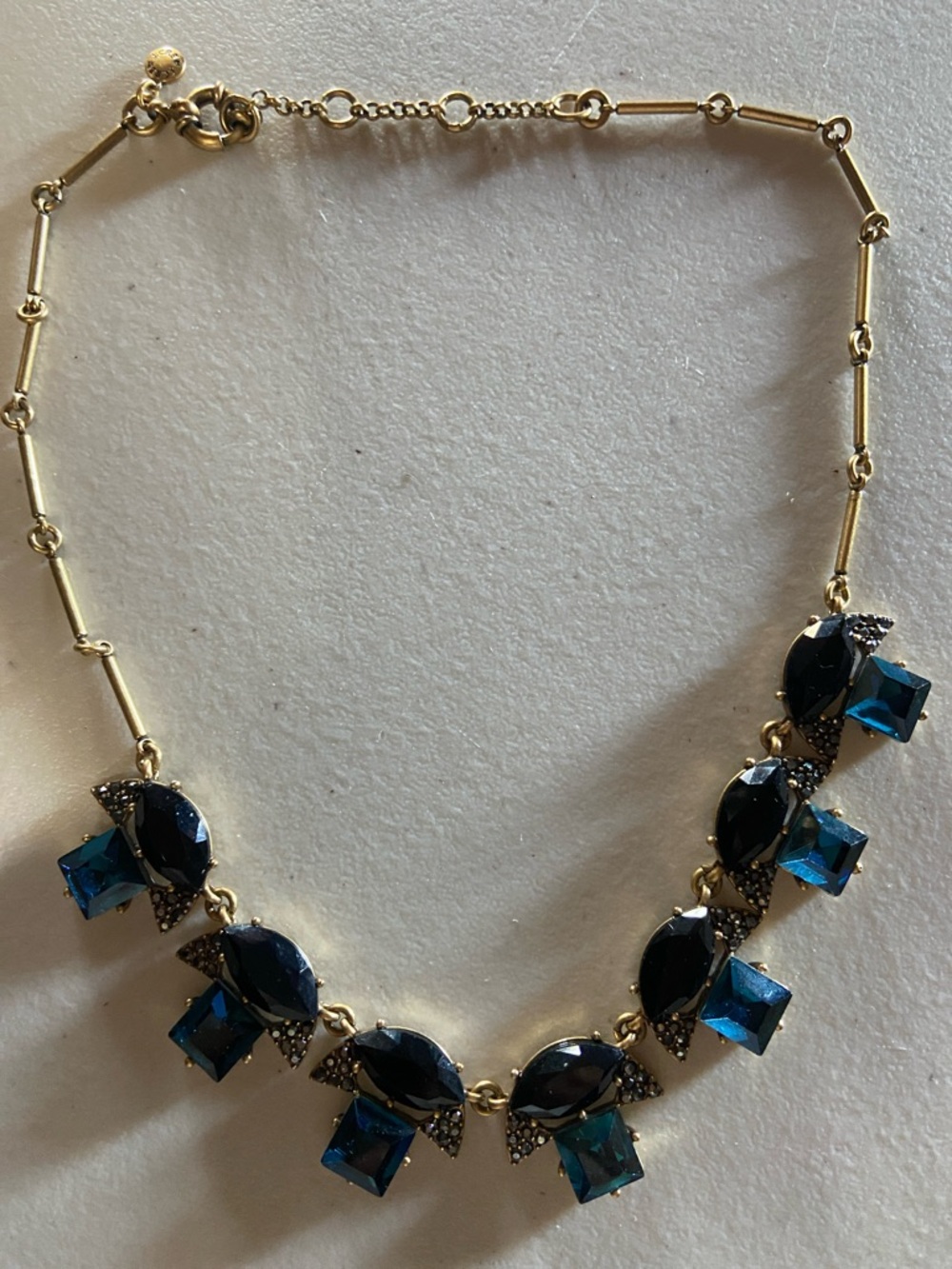 J. Crew Gold Chain Necklace with Teal and Black Stones